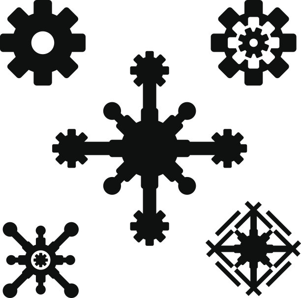 雪花冬季集黑色孤立五个图标剪影图片下载