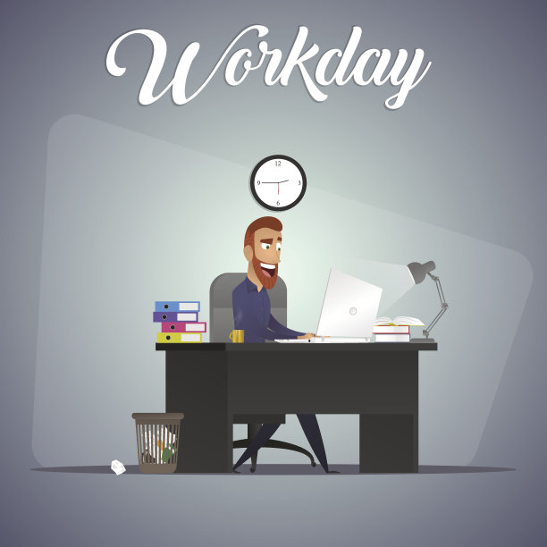 在办公桌前工作的商人。卡通风格的角色。向量图片下载