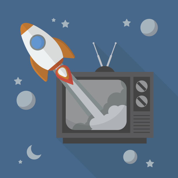 火箭从复古电视发射素材图片