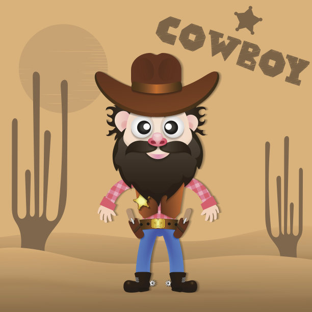 欢快的牛仔矢量插图。图片下载
