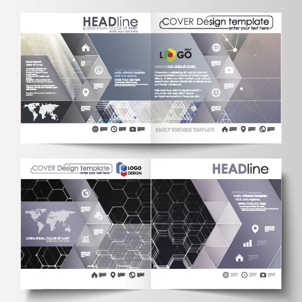 模板的方形设计双折叠小册子，杂志，传单。传单图片下载