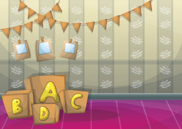 卡通矢量插图室内儿童房与分层图片下载