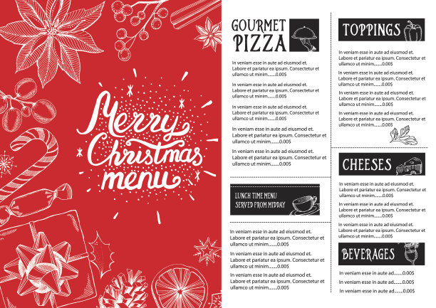 新年欢迎会邀请餐厅。圣诞食品菜单。图片下载