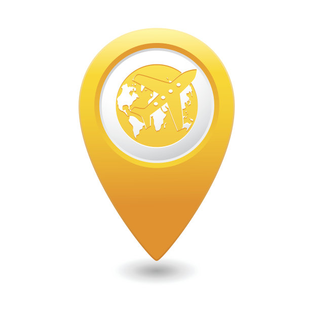 带有飞机和地球图标的地图指针图片下载