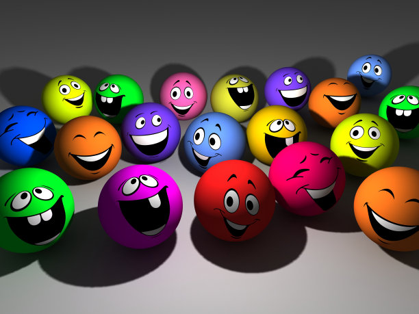 3D插图组五彩微笑球图片下载