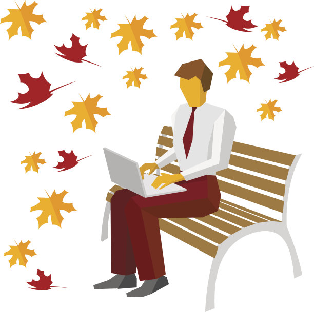 商人在公园的长凳上用笔记本电脑打字。图片下载