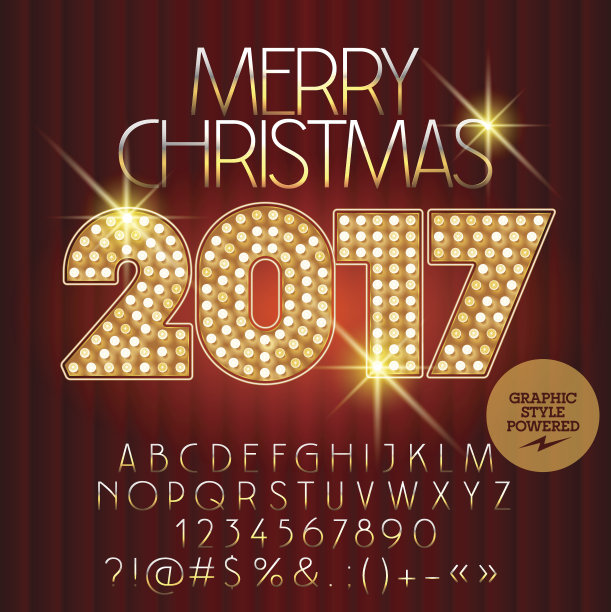 矢量灯皇家圣诞快乐2017贺卡图片下载