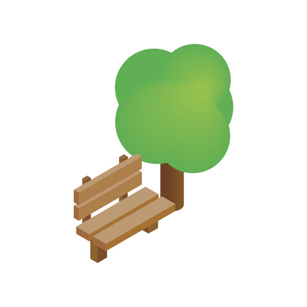 长凳和树等距3d图标图片下载