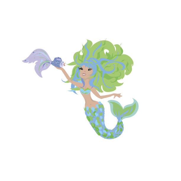 美人鱼彩色卡通与鱼隔离图片下载