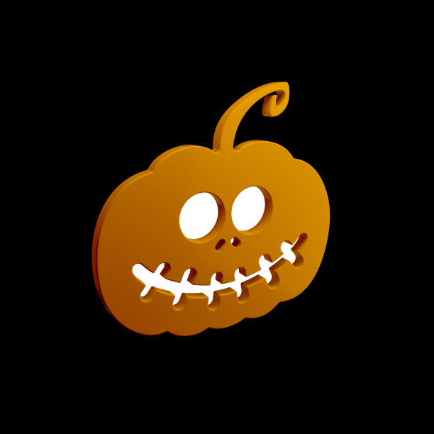 万圣节南瓜图标橙色的黑色背景图片下载
