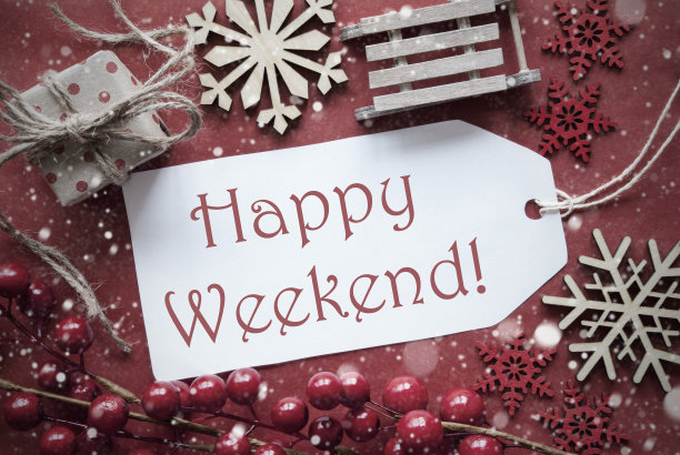 怀旧圣诞装饰，标签与文字快乐的周末图片下载