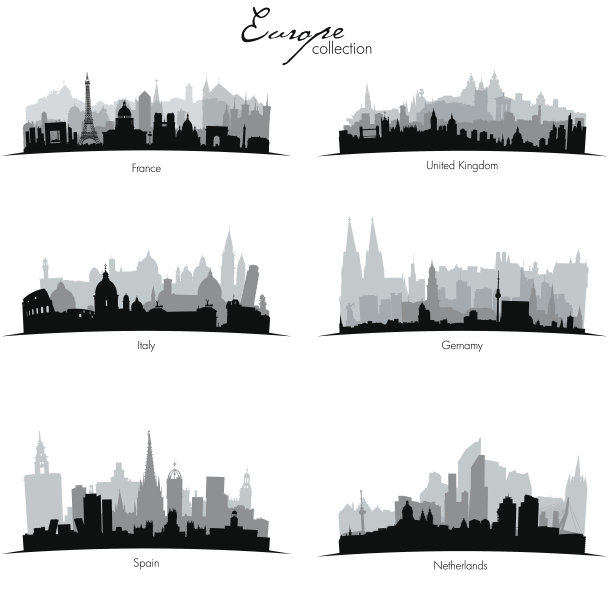 矢量欧洲国家的轮廓图片下载
