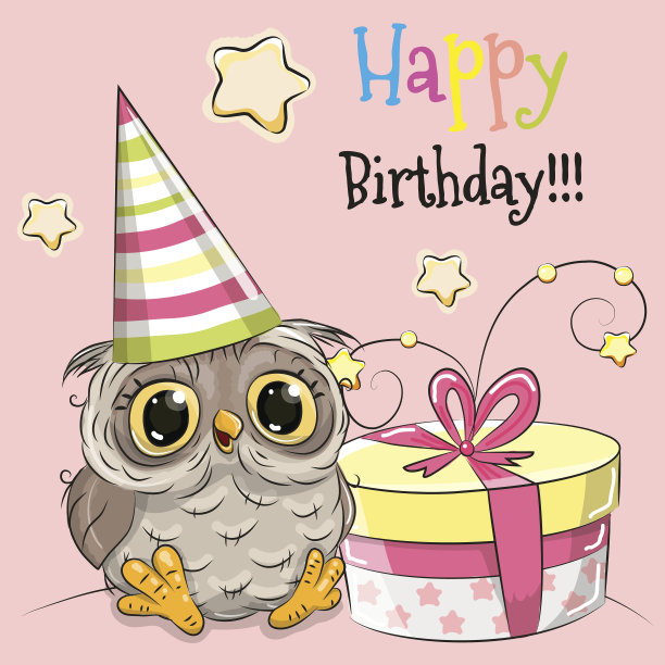 贺卡可爱的猫头鹰与礼物图片下载