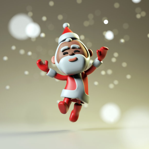 3D滑稽人物圣诞老人在雪地上跳舞图片下载