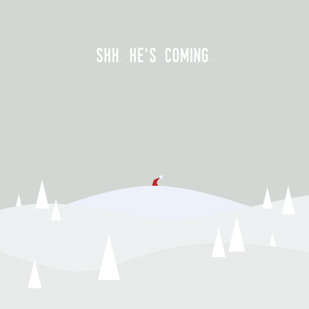 圣诞老人在山上行走。圣诞卡矢量模板。素材图片