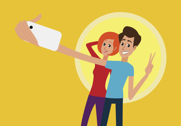 有问题。男人女人看智能手机，拿着相机自拍图片下载