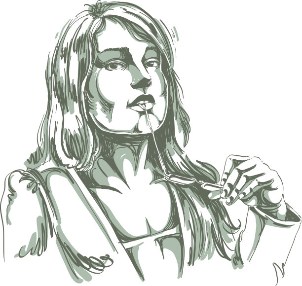 有魅力的女人举着她的眼镜的矢量肖像图片下载