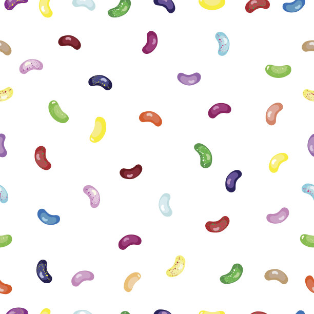 白色无缝果冻豆矢量图案。糖果果冻豆背景。图片下载