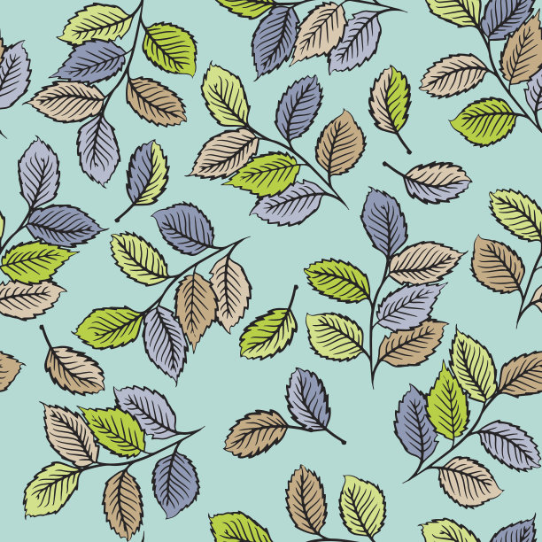 无缝图案与可爱的叶子素材图片