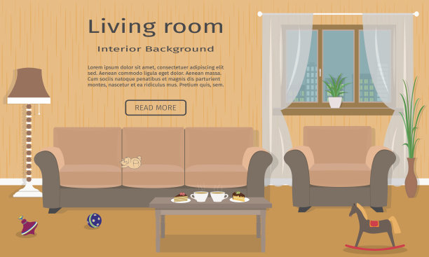 客厅室内网页设计横幅与玩具。图片下载