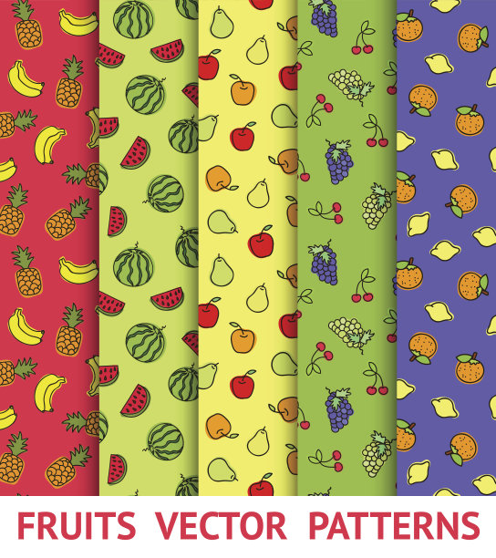 一套矢量彩色无缝模式与不同的水果。图片下载