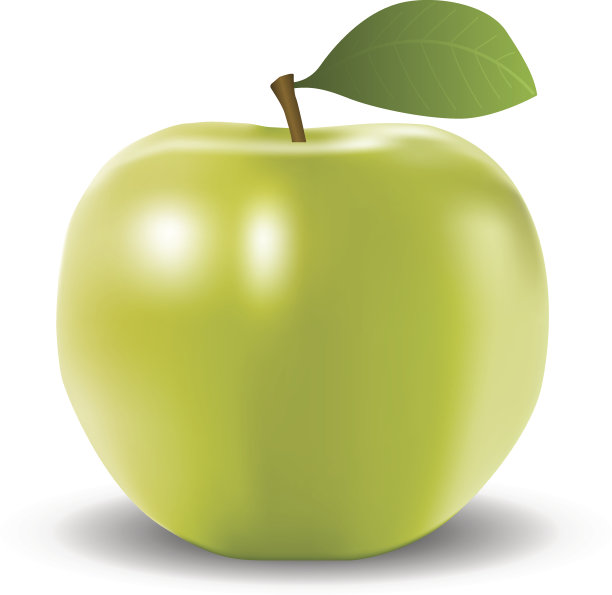 新鲜的黄色苹果，绿色的叶子。矢量插图。图片下载