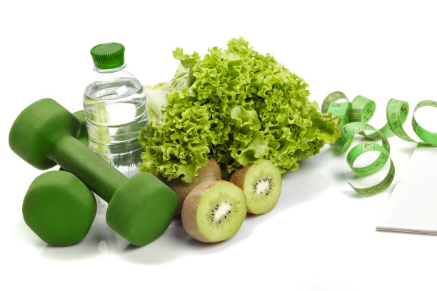 饮食和排毒。哑铃,猕猴桃水图片下载