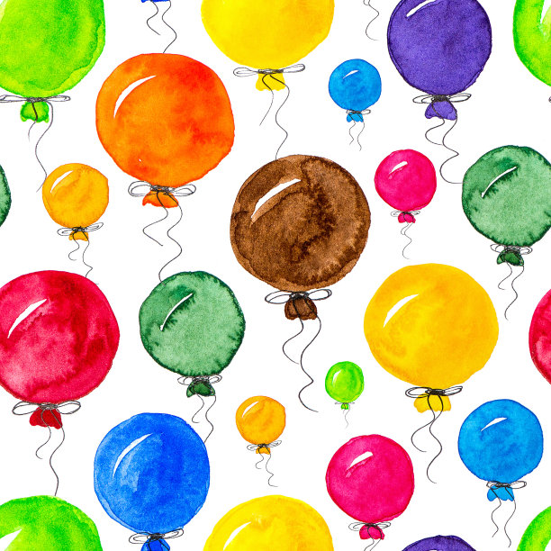无缝图案的彩色水彩气球图片下载