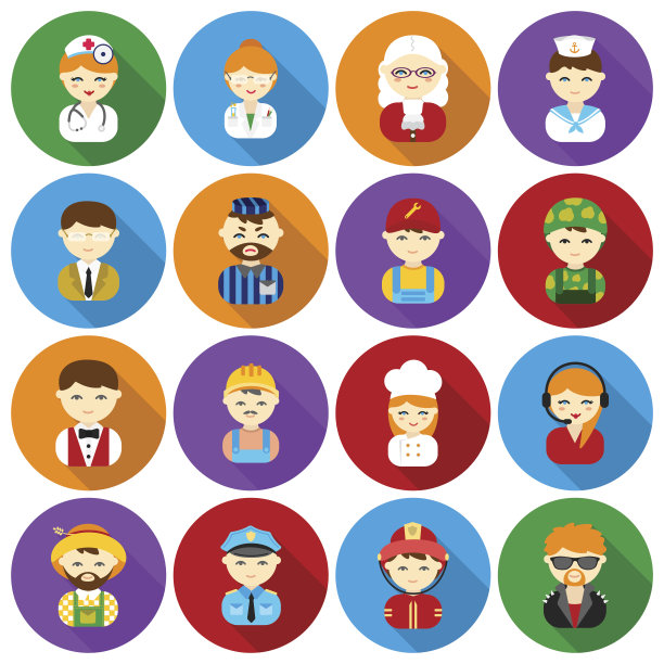 职业设置图标在平面风格。大收藏行业向量图片下载