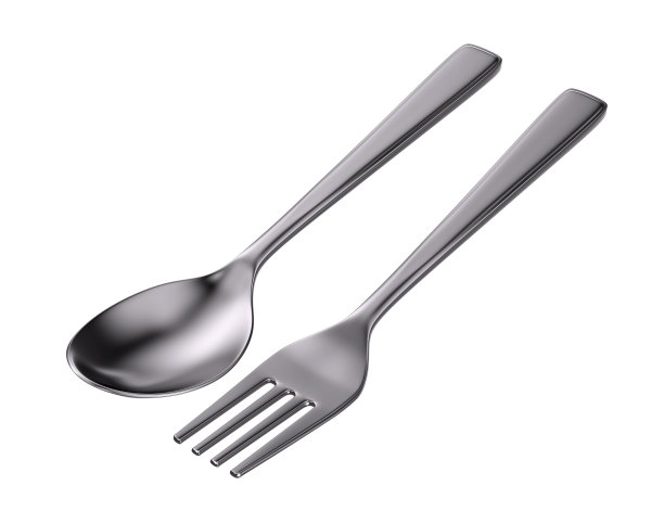 3D渲染银叉和勺子孤立的白色背景图片下载