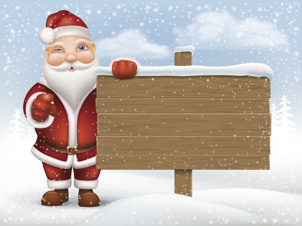 圣诞老人举着木头牌子图片下载