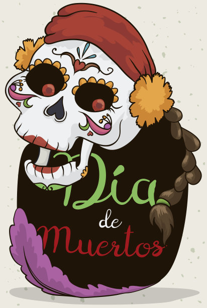 快乐的卡特里娜骷髅头和辫子庆祝“死亡女神”图片下载