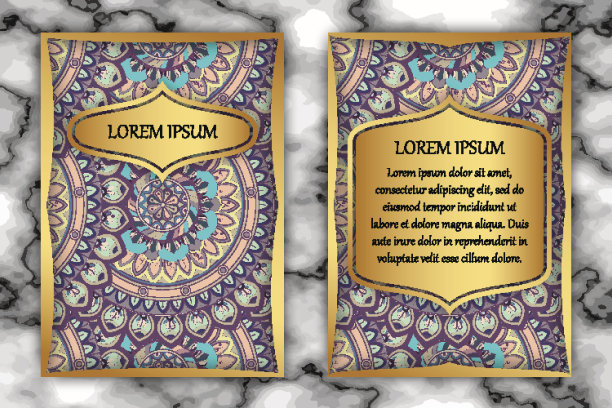 邀请卡设计模板与曼陀罗，精致的花卉图案。图片下载