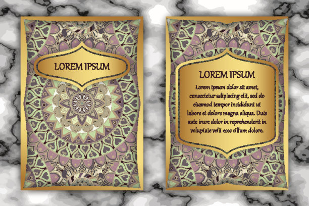 邀请卡设计模板与曼陀罗，精致的花卉图案。图片下载