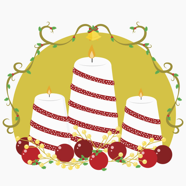 圣诞蜡烛与红色的小装饰品和花卉装饰图片下载