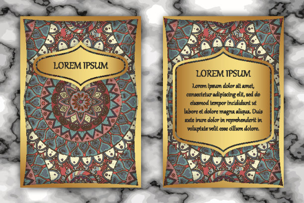 邀请卡设计模板与曼陀罗，精致的花卉图案。图片下载