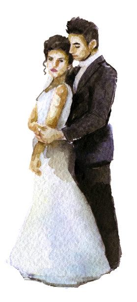 水彩素描的新娘和新郎在白色的背景图片下载