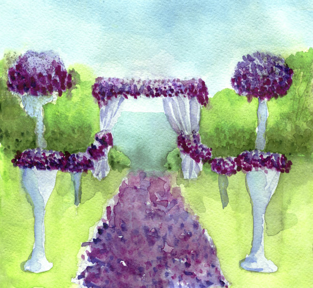 婚礼牌楼花卉水彩画图片下载