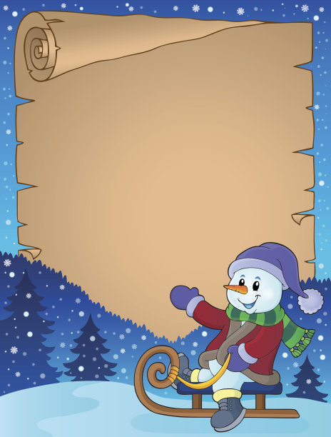 羊皮纸和雪人在雪橇上图片下载