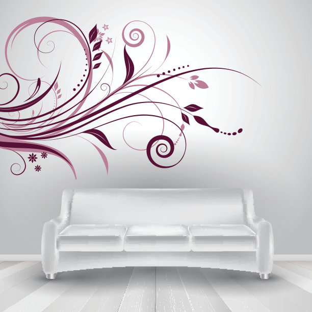 房间内部与沙发显示墙壁贴花图片下载