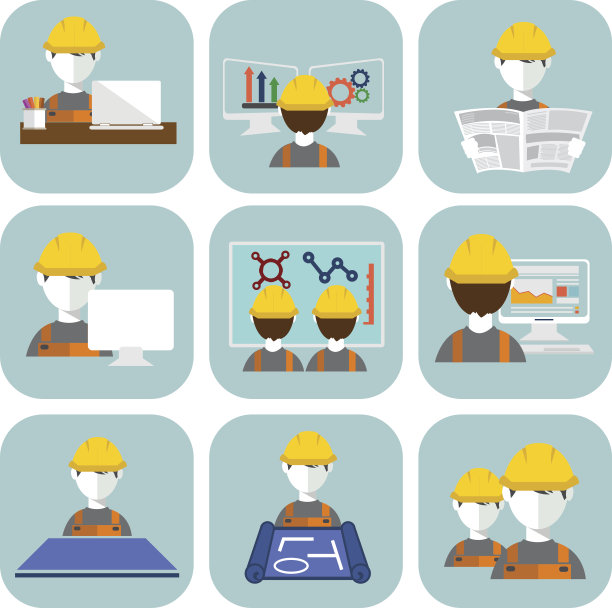 工程师建筑制造工人平面设计集图片下载