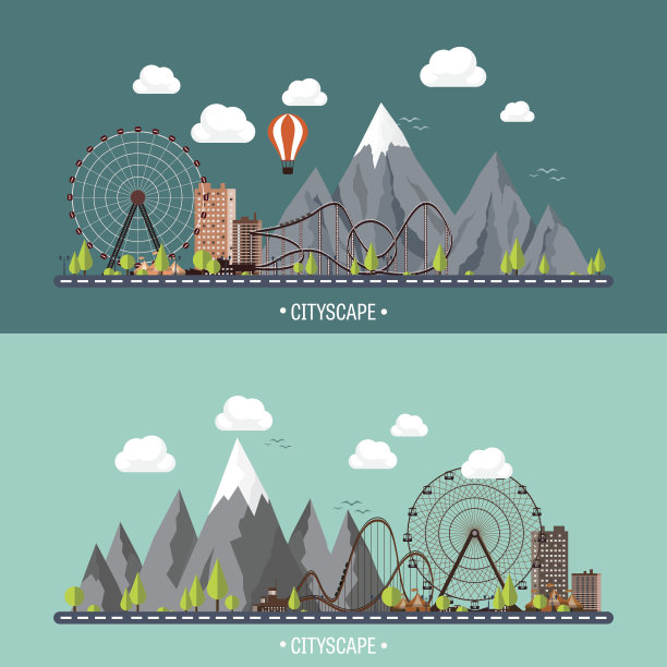 矢量插图。摩天轮。狂欢节。游乐场的背景。马戏团的公园。摩天大楼图片下载