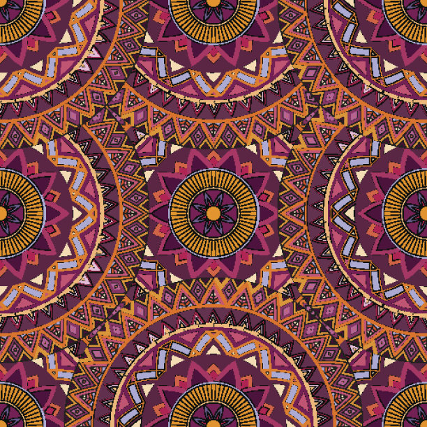 华丽的花卉无缝纹理，无尽的图案与复古曼荼罗元素。素材图片