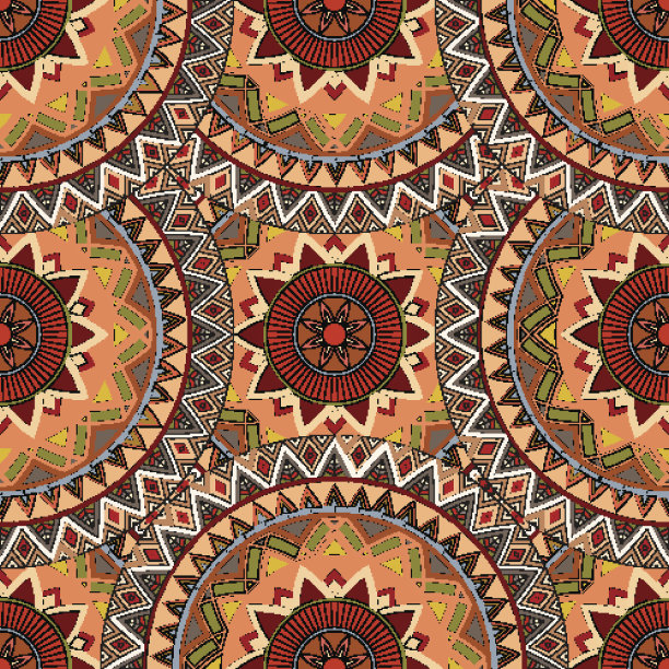 华丽的花卉无缝纹理，无尽的图案与复古曼荼罗元素。素材图片