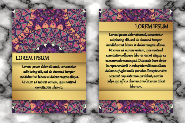 邀请卡设计模板与曼陀罗，精致的花卉图案。图片下载