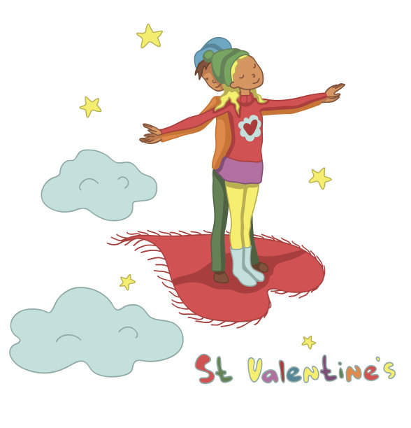 情人节卡片。会飞的女孩和男孩图片下载