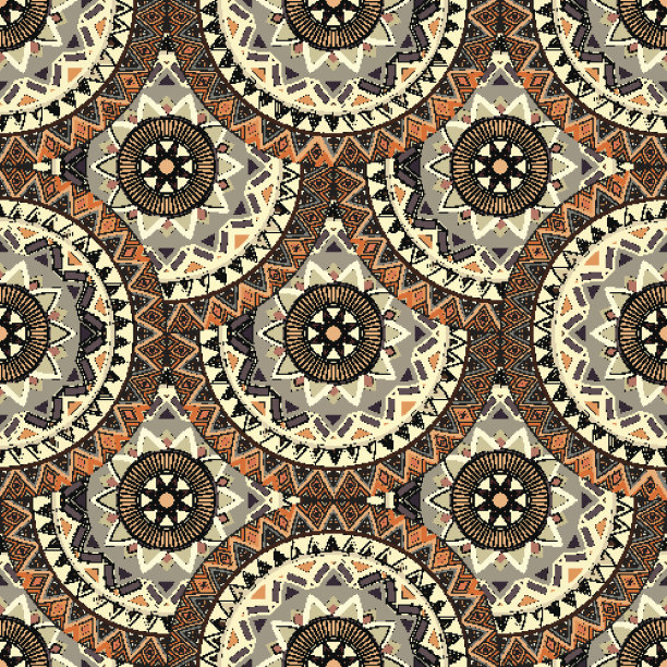 华丽的花卉无缝纹理，无尽的图案与复古曼荼罗元素。素材图片