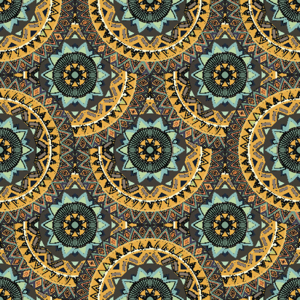 华丽的花卉无缝纹理，无尽的图案与复古曼荼罗元素。素材图片