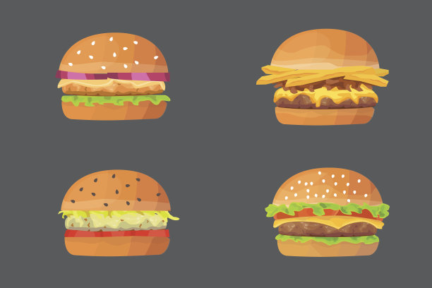 汉堡卡通快餐套装。芝士汉堡和汉堡包矢量图图片下载