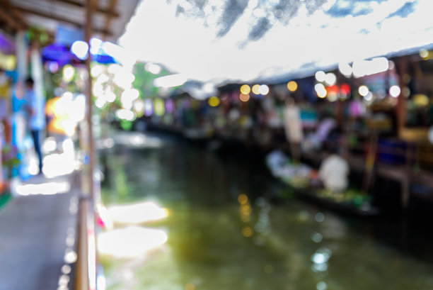 抽象模糊背景的传统浮动市场在泰国曼谷图片下载